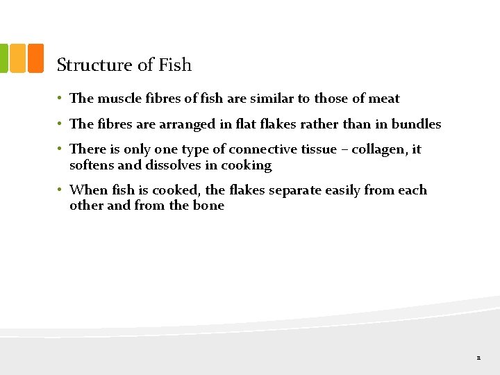 Structure of Fish • The muscle fibres of fish are similar to those of