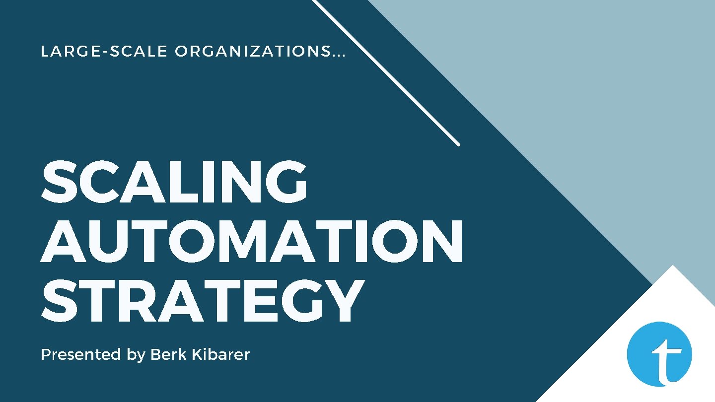 LARGE-SCALE ORGANIZATIONS. . . SCALING AUTOMATION STRATEGY Presented by Berk Kibarer 