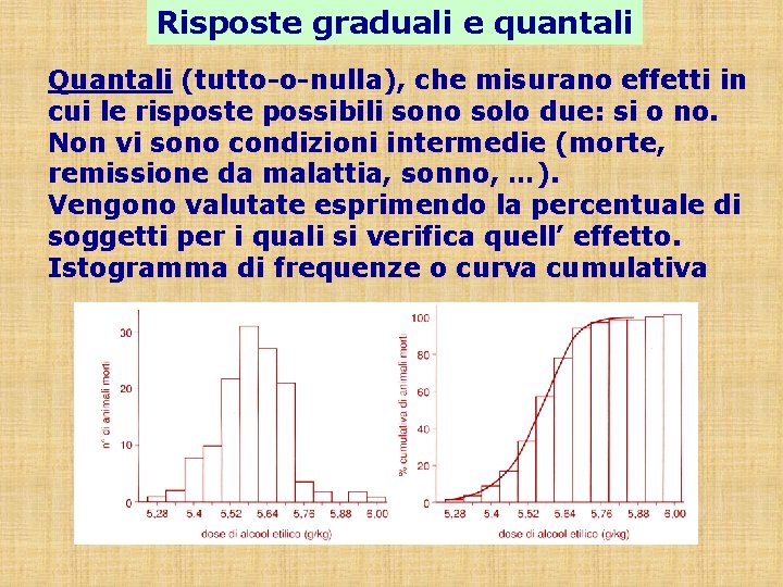 Risposte graduali e quantali Quantali (tutto-o-nulla), che misurano effetti in cui le risposte possibili