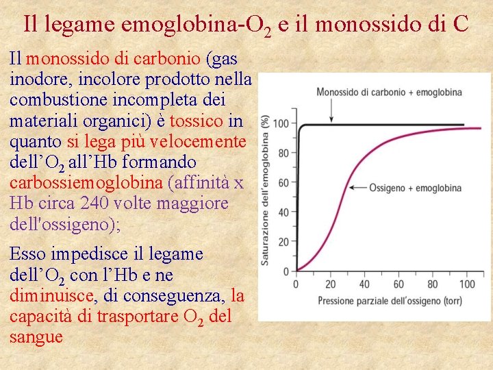 Il legame emoglobina-O 2 e il monossido di C Il monossido di carbonio (gas