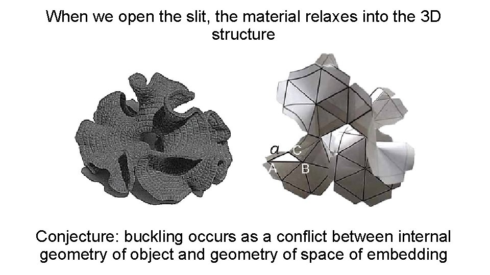 When we open the slit, the material relaxes into the 3 D structure Conjecture: