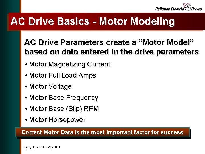 AC Drive Basics - Motor Modeling AC Drive Parameters create a “Motor Model” based