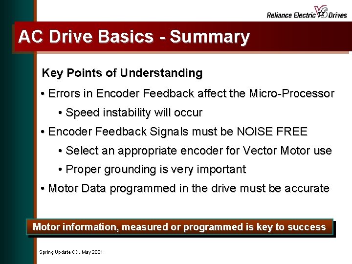 AC Drive Basics - Summary Key Points of Understanding • Errors in Encoder Feedback