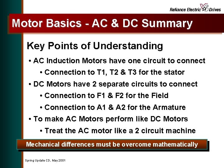 Motor Basics - AC & DC Summary Key Points of Understanding • AC Induction