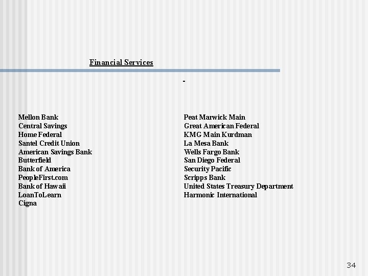 Financial Services Mellon Bank Central Savings Home Federal Santel Credit Union American Savings Bank