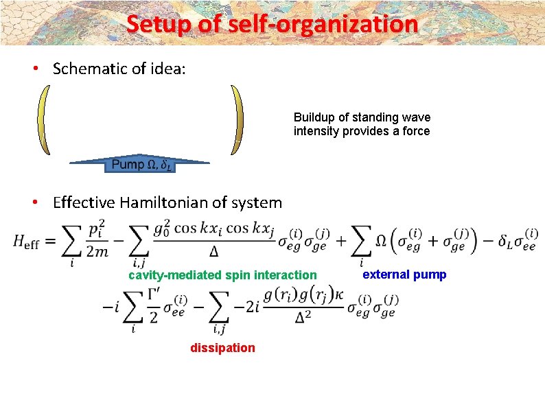Setup of self-organization • Schematic of idea: Buildup of standing wave intensity provides a Setup of self-organization • Schematic of idea: Buildup of standing wave intensity provides a