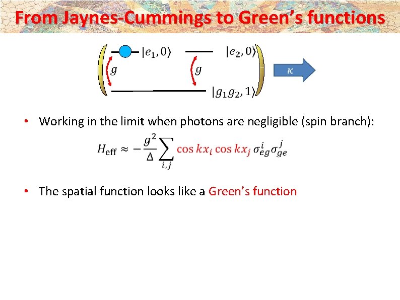 From Jaynes-Cummings to Green’s functions • Working in the limit when photons are negligible From Jaynes-Cummings to Green’s functions • Working in the limit when photons are negligible