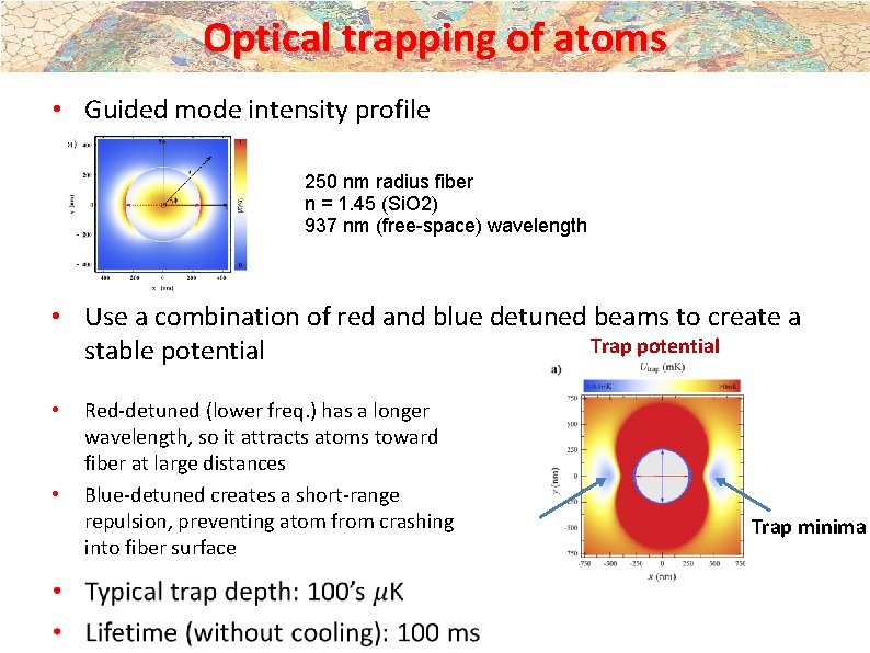 Optical trapping of atoms • Guided mode intensity profile 250 nm radius fiber n Optical trapping of atoms • Guided mode intensity profile 250 nm radius fiber n