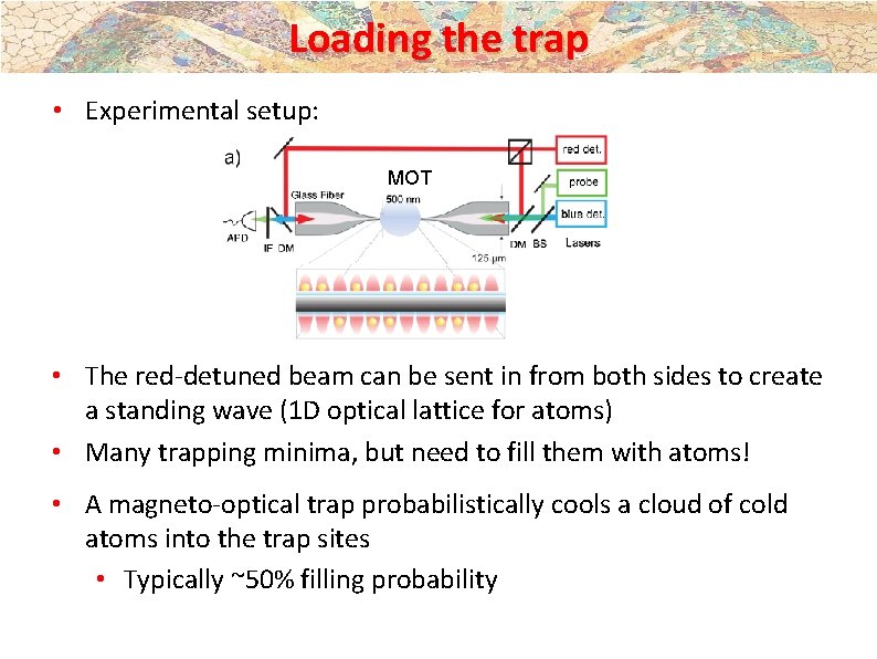 Loading the trap • Experimental setup: MOT • The red-detuned beam can be sent Loading the trap • Experimental setup: MOT • The red-detuned beam can be sent
