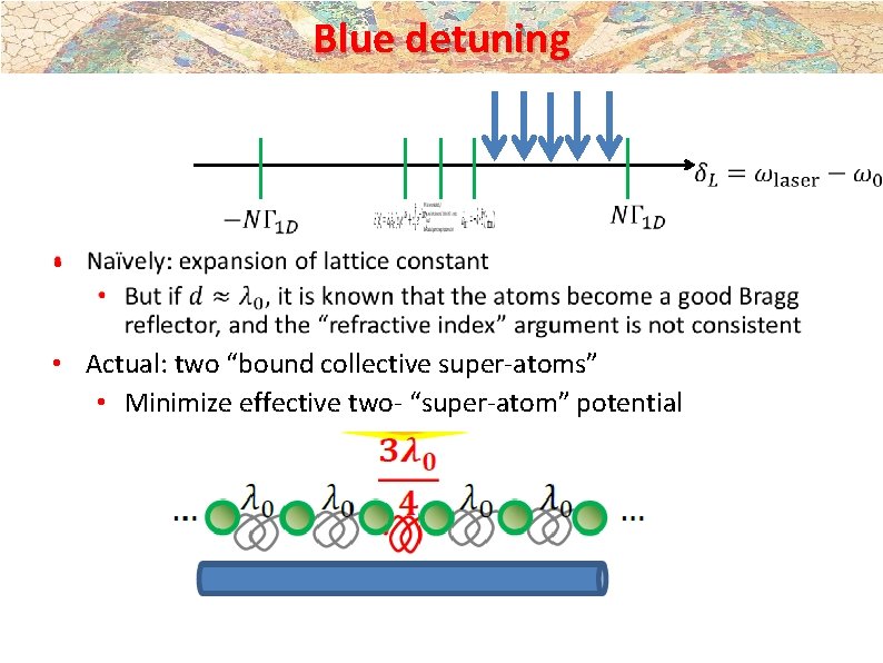 Blue detuning • • Actual: two “bound collective super-atoms” • Minimize effective two- “super-atom” Blue detuning • • Actual: two “bound collective super-atoms” • Minimize effective two- “super-atom”
