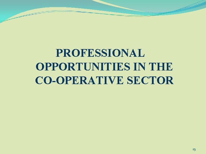 PROFESSIONAL OPPORTUNITIES IN THE CO-OPERATIVE SECTOR 25 