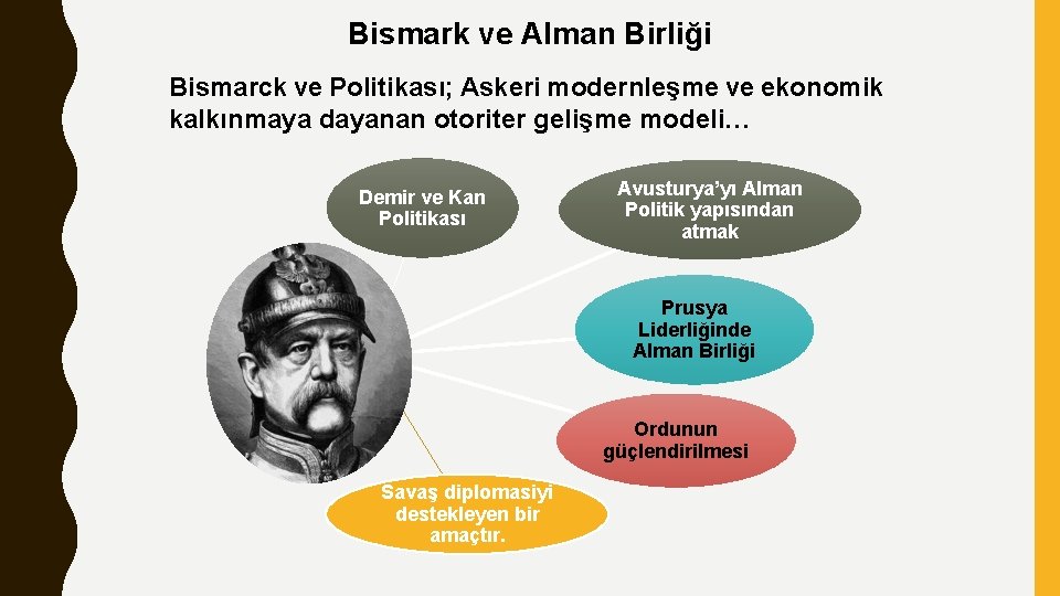 Bismark ve Alman Birliği Bismarck ve Politikası; Askeri modernleşme ve ekonomik kalkınmaya dayanan otoriter