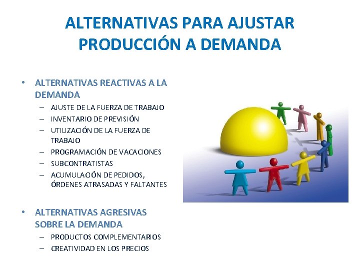 ALTERNATIVAS PARA AJUSTAR PRODUCCIÓN A DEMANDA • ALTERNATIVAS REACTIVAS A LA DEMANDA – AJUSTE