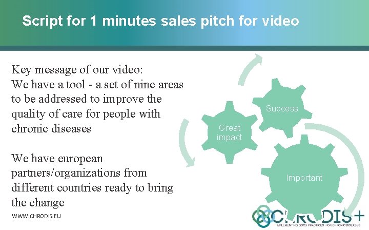 Script for 1 minutes sales pitch for video Key message of our video: We