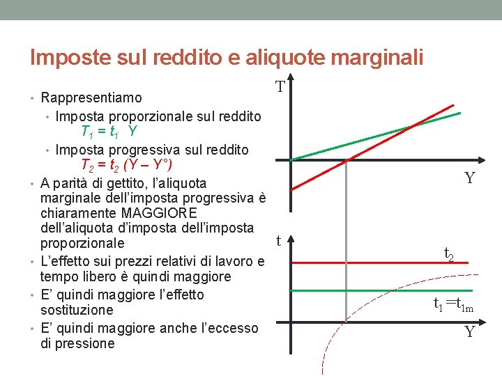 Imposte sul reddito e aliquote marginali • Rappresentiamo T • Imposta proporzionale sul reddito