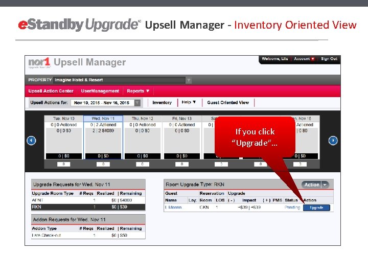 Upsell Manager - Inventory Oriented View If you click “Upgrade”… 