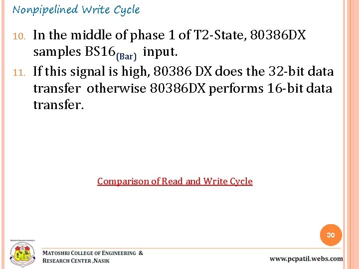 Nonpipelined Write Cycle 10. 11. In the middle of phase 1 of T 2 Nonpipelined Write Cycle 10. 11. In the middle of phase 1 of T 2