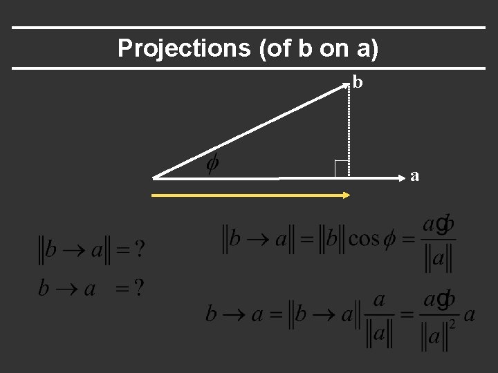 Projections (of b on a) b a 