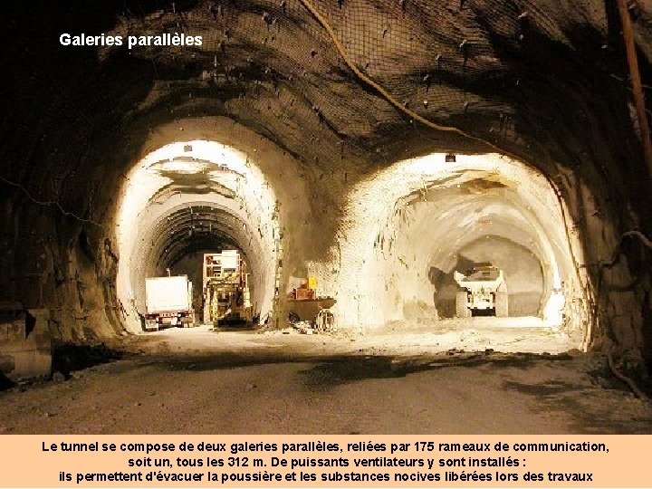 Galeries parallèles Le tunnel se compose de deux galeries parallèles, reliées par 175 rameaux