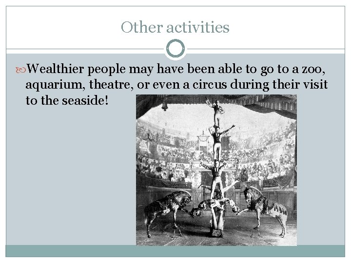 Other activities Wealthier people may have been able to go to a zoo, aquarium, Other activities Wealthier people may have been able to go to a zoo, aquarium,