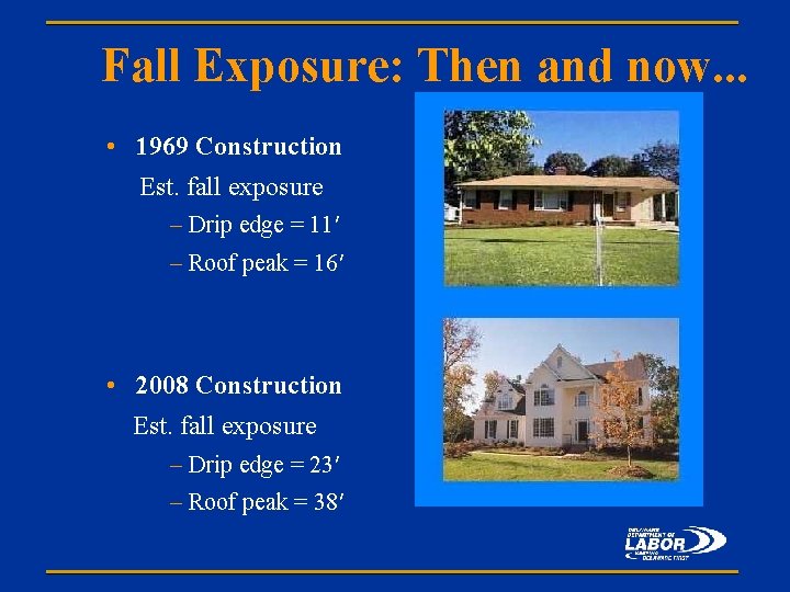 Fall Exposure: Then and now. . . • 1969 Construction Est. fall exposure –