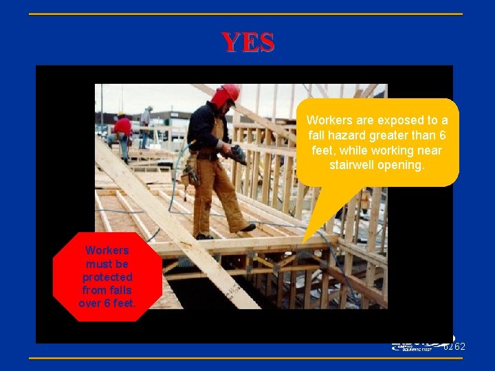 YES Workers are exposed to a fall hazard greater than 6 feet, while working