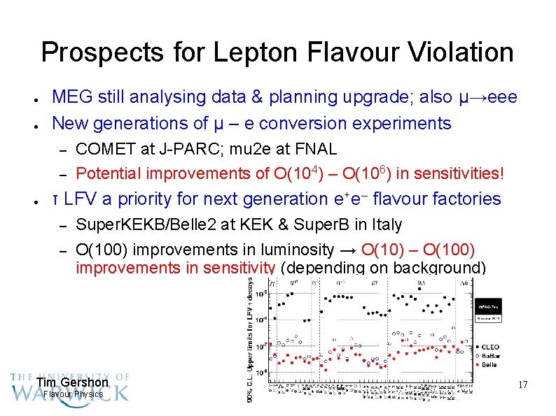 Prospects for Lepton Flavour Violation ● ● MEG still analysing data & planning upgrade;