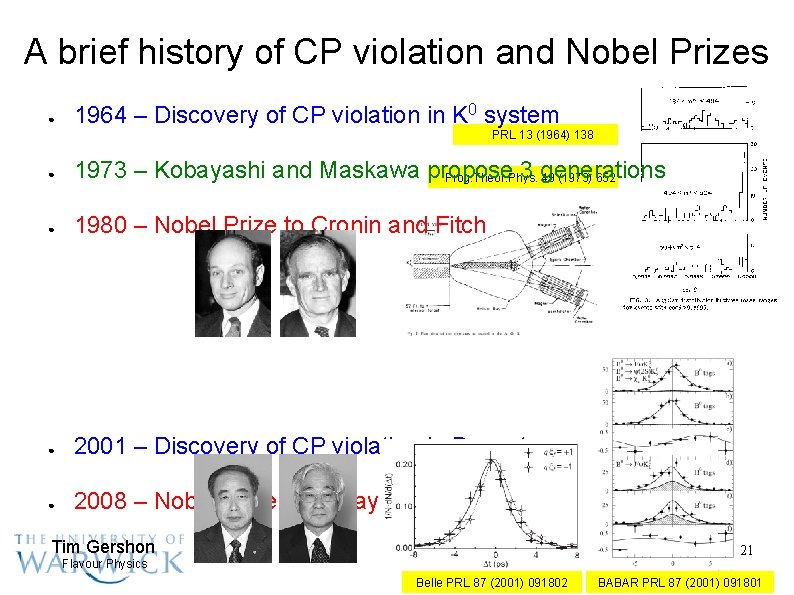 A brief history of CP violation and Nobel Prizes ● 1964 – Discovery of