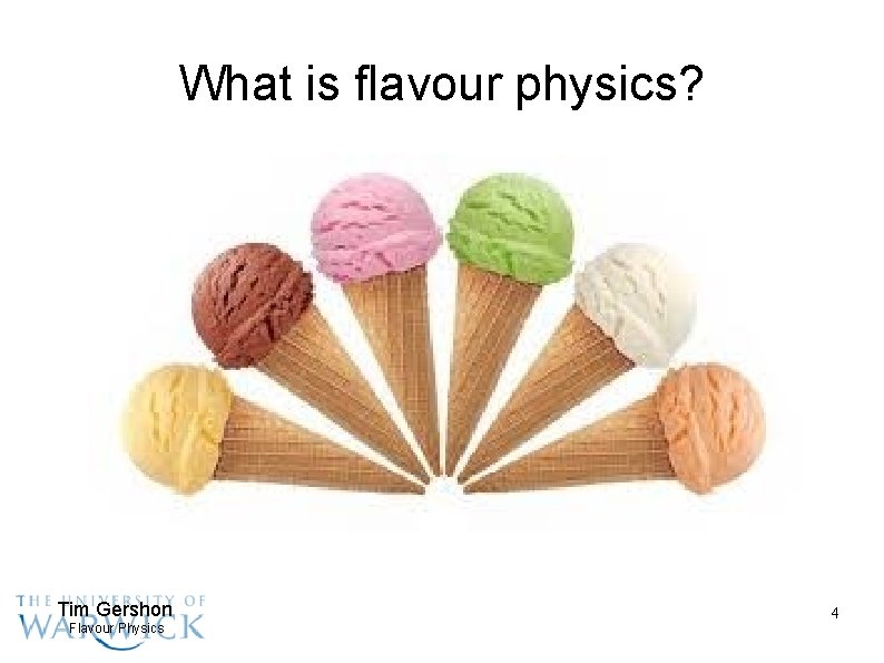 What is flavour physics? Tim Gershon Flavour Physics 4 