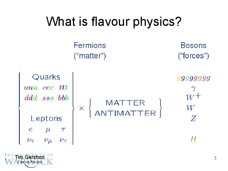 What is flavour physics? Tim Gershon Flavour Physics 5 