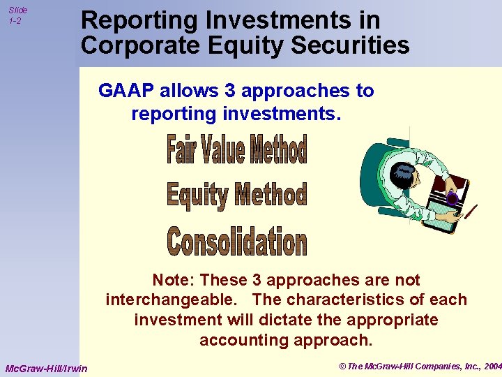 Slide 1 -2 Reporting Investments in Corporate Equity Securities GAAP allows 3 approaches to