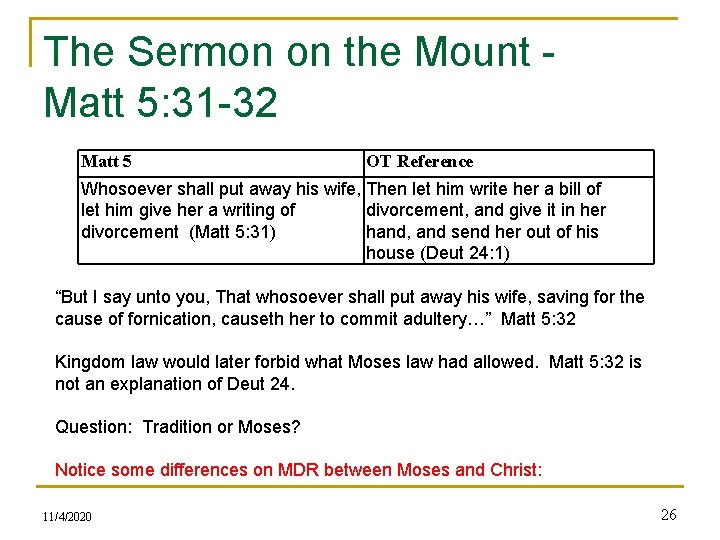 The Sermon on the Mount - Matt 5: 31 -32 Matt 5 OT Reference