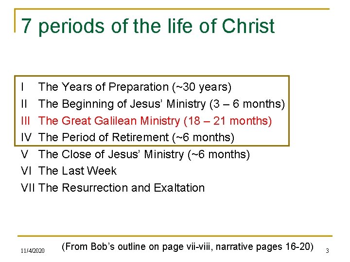 7 periods of the life of Christ I The Years of Preparation (~30 years)