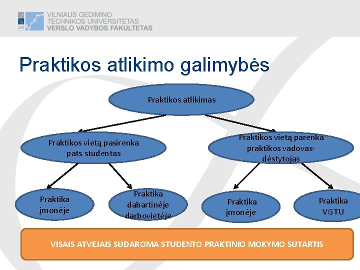 Praktikos atlikimo galimybės Praktikos atlikimas Praktikos vietą pasirenka pats studentas Praktika įmonėje Praktika dabartinėje