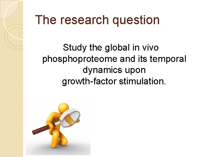 The research question Study the global in vivo phosphoproteome and its temporal dynamics upon