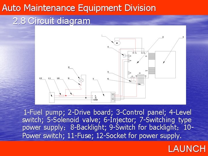 Auto Maintenance Equipment Division 2. 8 Circuit diagram 1 -Fuel pump; 2 -Drive board;