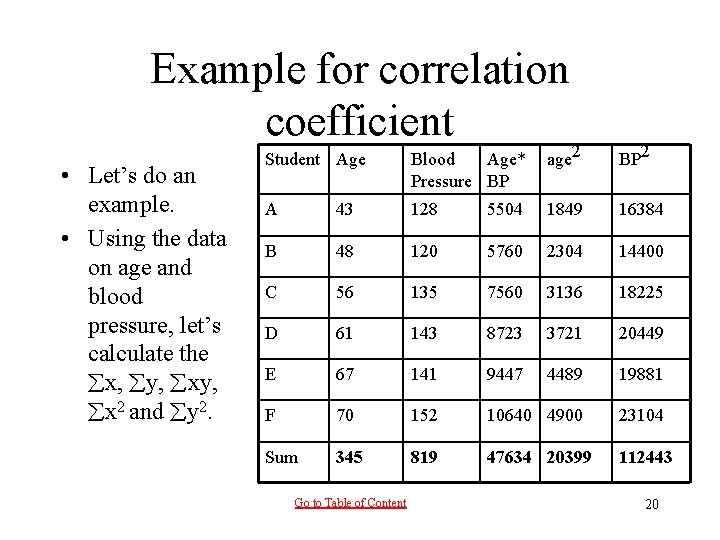 Example for correlation coefficient 2 • Let’s do an example. • Using the data