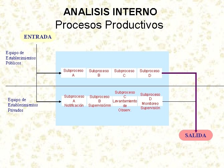 ANALISIS INTERNO Procesos Productivos ENTRADA Equipo de Establecimientos Públicos Equipo de Establecimientos Privados Subproceso