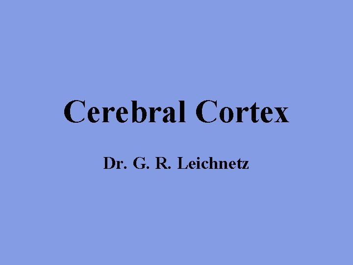 Cerebral Cortex Dr. G. R. Leichnetz 