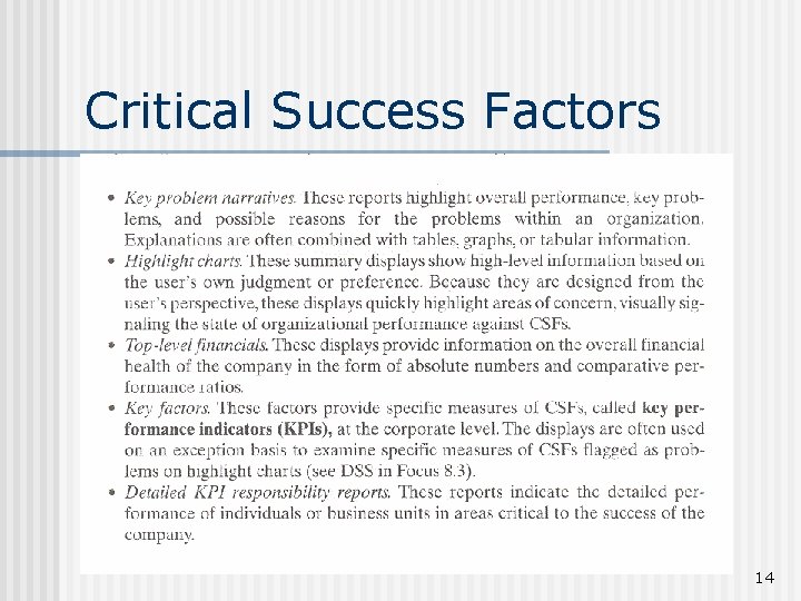 Critical Success Factors 14 