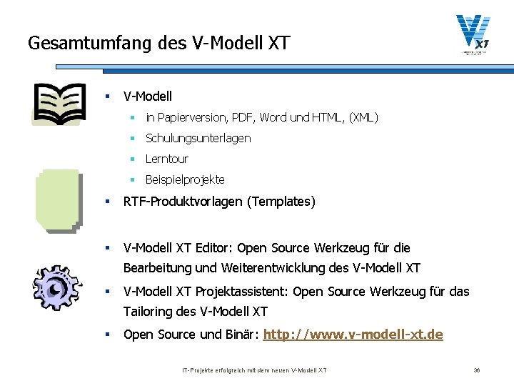 Gesamtumfang des V-Modell XT § V-Modell § in Papierversion, PDF, Word und HTML, (XML)