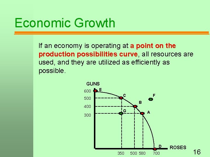 Economic Growth If an economy is operating at a point on the production possibilities
