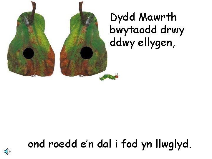 Dydd Mawrth bwytaodd drwy ddwy ellygen, ond roedd e’n dal i fod yn llwglyd.