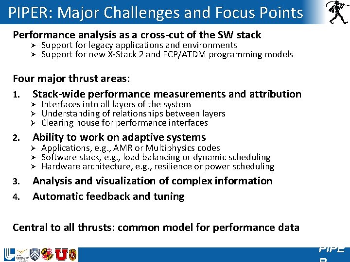 PIPER: Major Challenges and Focus Points Performance analysis as a cross-cut of the SW