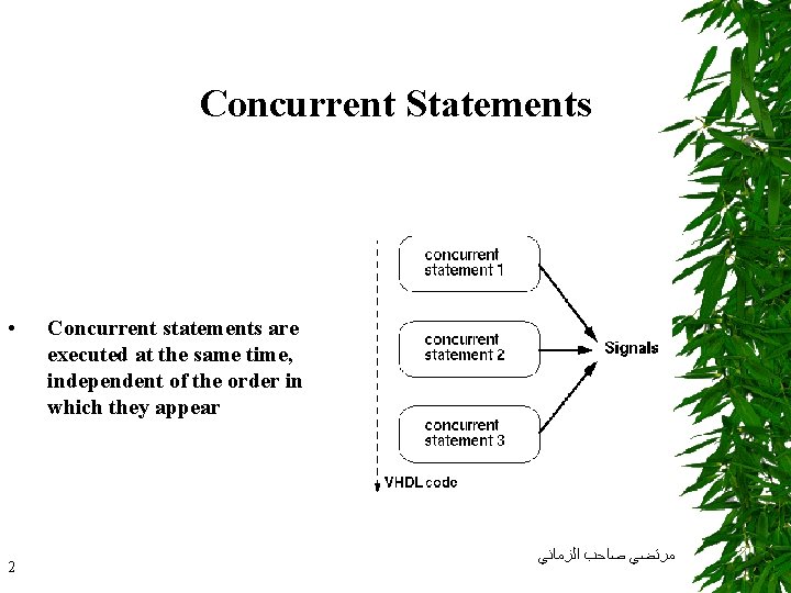 Concurrent Statements • 2 Concurrent statements are executed at the same time, independent of