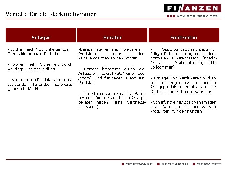 Vorteile für die Marktteilnehmer Anleger - suchen nach Möglichkeiten zur Diversifikation des Portfolios -