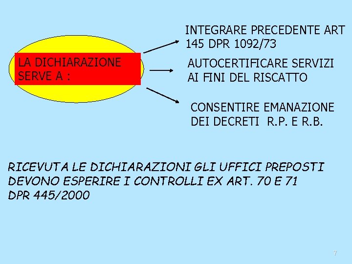 INTEGRARE PRECEDENTE ART 145 DPR 1092/73 LA DICHIARAZIONE SERVE A : AUTOCERTIFICARE SERVIZI AI