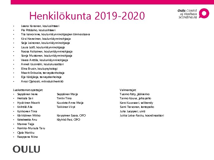 Henkilökunta 2019 -2020 • • • • Leena Kananen, koulusihteeri Pia Pitkäaho, koulusihteeri Tiia Henkilökunta 2019 -2020 • • • • Leena Kananen, koulusihteeri Pia Pitkäaho, koulusihteeri Tiia
