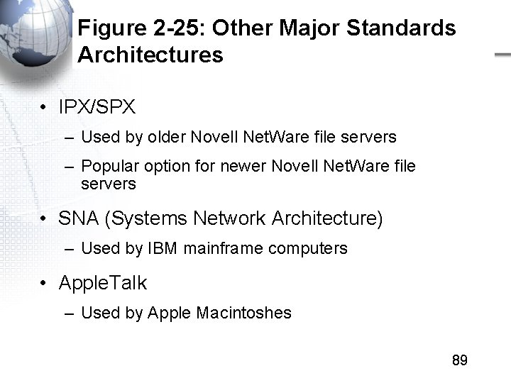Figure 2 -25: Other Major Standards Architectures • IPX/SPX – Used by older Novell