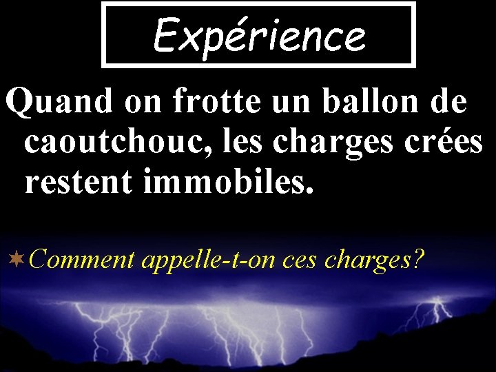 Expérience Quand on frotte un ballon de caoutchouc, les charges crées restent immobiles. ¬Comment